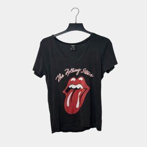 The Rolling Stones Bravado V-Neck T-Shirt Black Graphic Tee Womens M